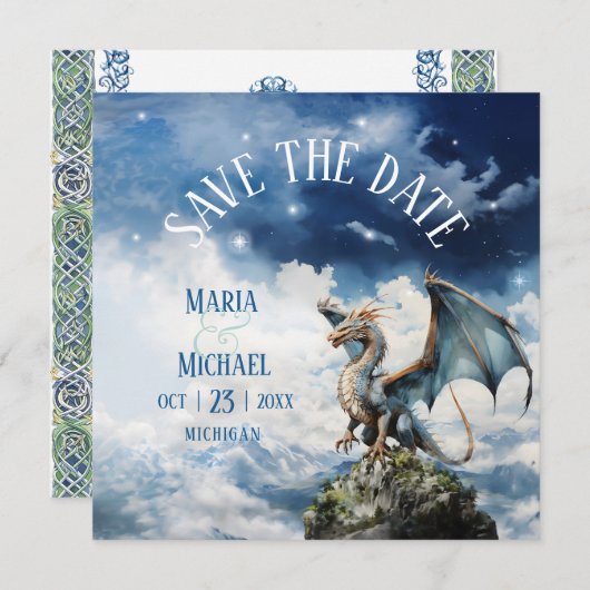 Celtic Dragon Fantasy Wedding Save the Date Kaart (Voorkant / Achterkant)