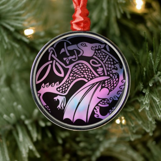 Celtic Dragon Round Metalen Ornament (Boom)