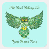 Celtic Flight Uil Groene Bookplate Vierkante Sticker (Voorkant)