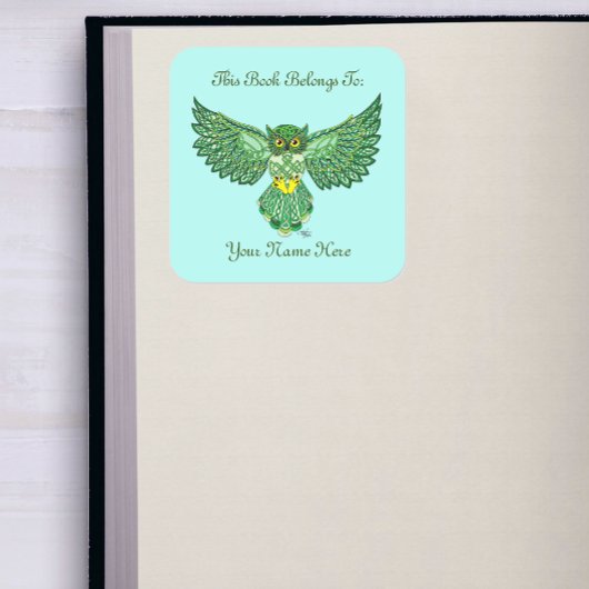 Celtic Flight Uil Groene Bookplate Vierkante Sticker