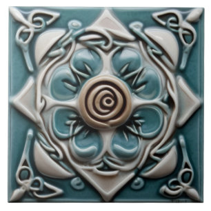 Celtic Geïnspireerd Blauwgroen Groene en Witte Roz Tegeltje