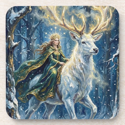 Celtic Goddess & Glowing White Stag Bier Onderzetter (Voorkant)