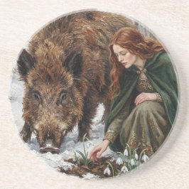 Celtic Goddess & Wild Boar Zandsteen Onderzetter