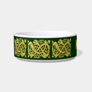 Celtic Golden Snake on Dark Green Cat Bowl Voerbakje