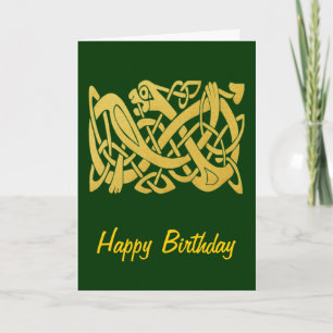 Celtic Golden Snake op Dark Green Birthday Card Kaart