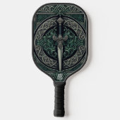 Celtic Green en Zilver Zwaard Pickleball Paddle (Achterkant)