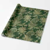 Celtic Green Gold Paisley Floral Pattern Cadeaupapier (Uitgerold)