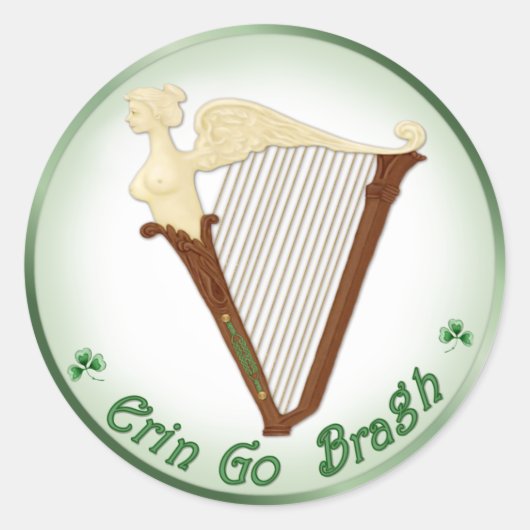 Celtic Harp Ronde Sticker (Voorkant)