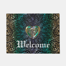 Celtic Heart Mandala in Green Gold Deurmat
