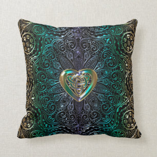 Celtic Heart Mandala in Green Gold Kussen
