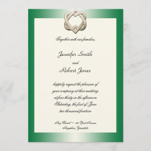 Celtic Hearts on Green Gradient Wedding Invitation Kaart