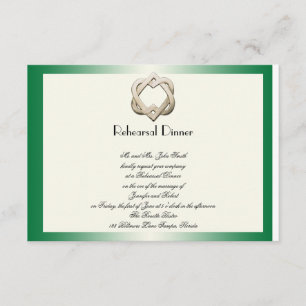 Celtic Hearts on Green Gradient Wedding Rehearsal Kaart
