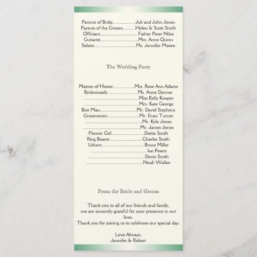 Celtic Hearts op Green Gradient Wedding Program Programma (Achterkant)