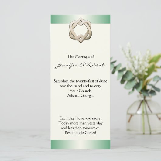 Celtic Hearts op Green Gradient Wedding Program Programma (Staand voorkant)