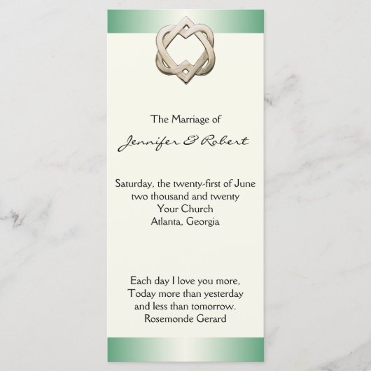 Celtic Hearts op Green Gradient Wedding Program Programma (Voorkant)