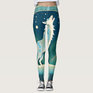 Celtic Howling Wolf ontwerp Leggings in Blue Tones