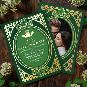 Celtic Knot Claddagh Shamrock Bewaar de Datum Folie Uitnodiging
