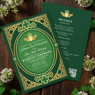 Celtic Knot Claddagh Shamrock Trouw Groen QR Kaart
