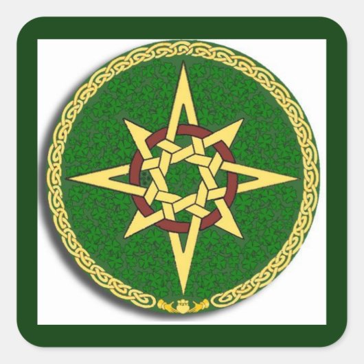 Celtic Knot Compass on Green Vierkante Sticker (Voorkant)