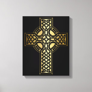 Celtic Knot Cross in Gold en Black Canvas Afdruk