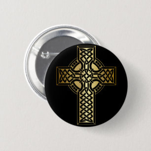 Celtic Knot Cross in Gold en Black Ronde Button 5,7 Cm