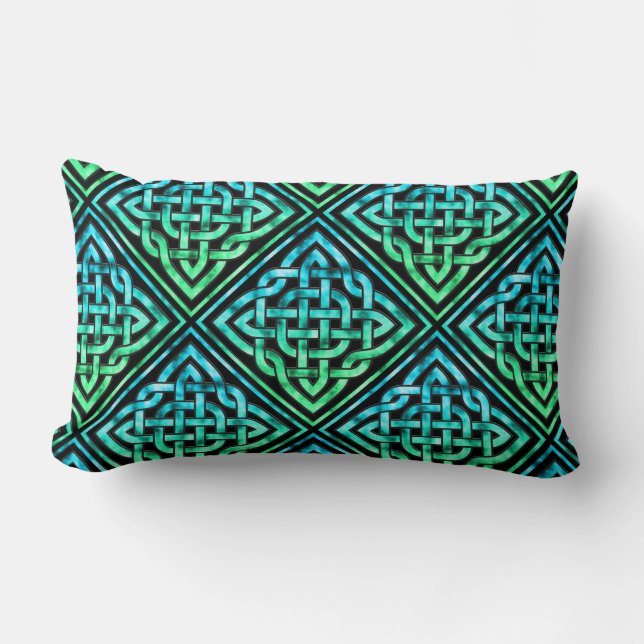 Celtic Knot - Diamond Blue Green Kussen (Voorkant)