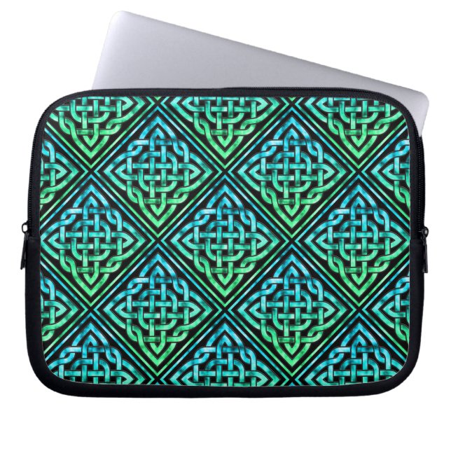 Celtic Knot - Diamond Blue Green Laptop Sleeve (Voorkant)