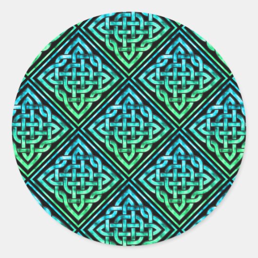 Celtic Knot - Diamond Blue Green Ronde Sticker (Voorkant)