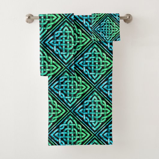 Celtic Knot - Diamond Blue Green Towel Set Bad Handdoek (Insitu)