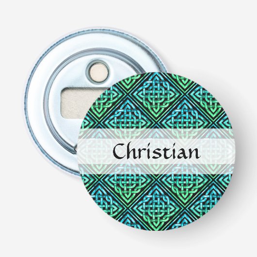 Celtic Knot - Diamond Tegel Blue Green Button Flesopener (Voorkant)