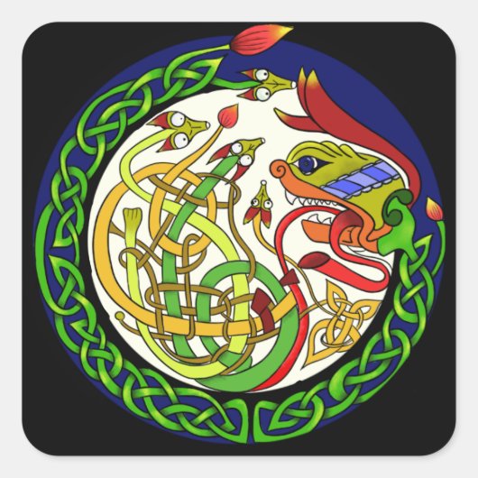 Celtic Knot Dragon Mandala Vierkante Sticker (Voorkant)