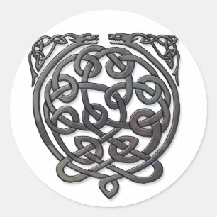 Celtic Knot Dragons - Black Chrome Ronde Sticker