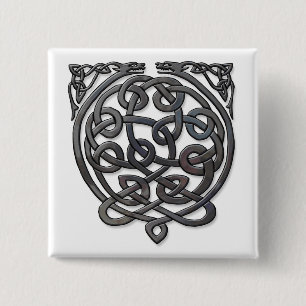Celtic Knot Dragons - Black Chrome Vierkante Button 5,1 Cm