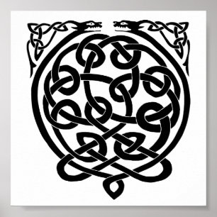 Celtic Knot Dragons - Zwart-wit Poster