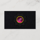 CELTIC KNOT FLOWER FUCHSIA GEMSTONE MONOGRAM Black Visitekaartje (Achterkant)