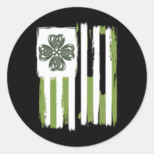 Celtic Knot Four Leaf Clover Stripes Design St Pat Ronde Sticker