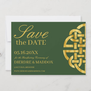 Celtic Knot Green & Gold Handfasting Save The Date