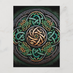 Celtic Knot Green Gold Knotwork Briefkaart