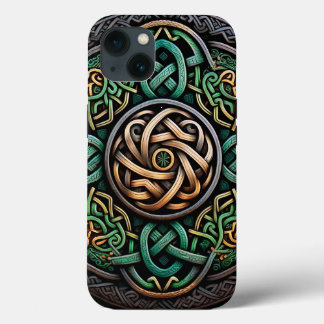 Celtic Knot Green Gold Knotwork iPhone 13 Hoesje