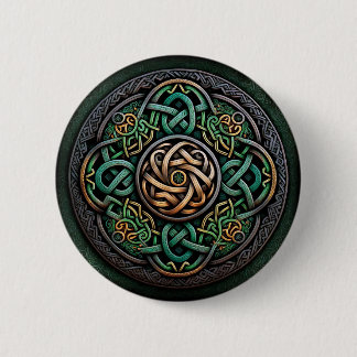 Celtic Knot Green Gold Knotwork Ronde Button 5,7 Cm