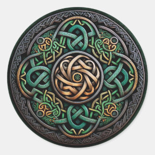 Celtic Knot Green Gold Knotwork Ronde Sticker