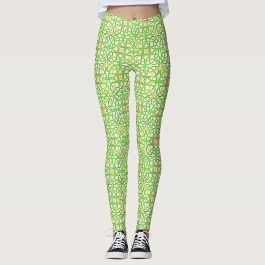 Celtic Knot Irish Braid  Green Cream Pattern Leggings (Voorkant)