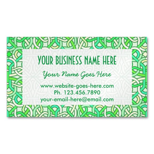 Celtic Knot Irish Braid Pattern Green Yellow Magnetisch Visitekaartje (Voorkant)