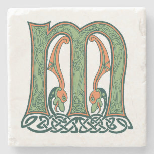 Celtic Knot Letter M, Irish Design Stenen Onderzetter