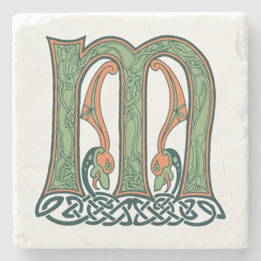 Celtic Knot Letter M, Irish Design Stenen Onderzetter (Voorkant)