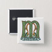 Celtic Knot Letter M, Irish Design Vierkante Button 5,1 Cm (Voorkant /achterkant)