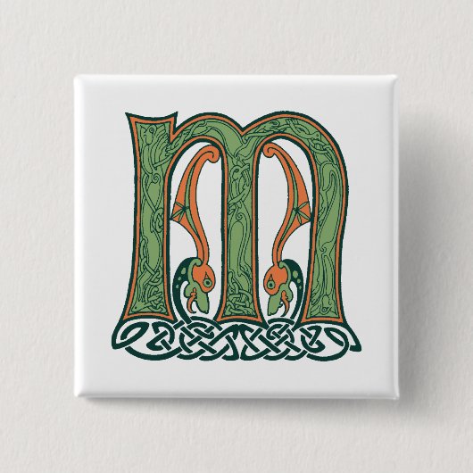 Celtic Knot Letter M, Irish Design Vierkante Button 5,1 Cm (Voorkant)