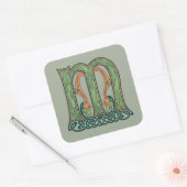 Celtic Knot Letter M, Irish Design Vierkante Sticker (Envelop)