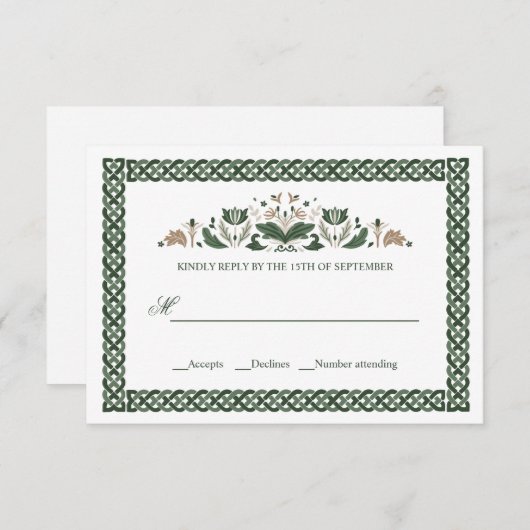 Celtic Knot | Modern Floral Irish Wedding Kaart (Voorkant / Achterkant)