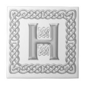 Celtic Knot Monogram Silver Effect Letter H Tile Tegeltje (Voorkant)